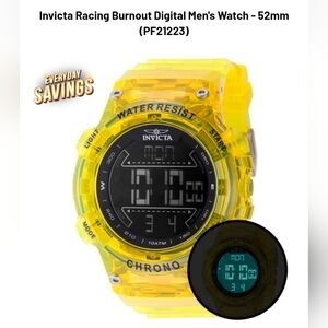 Invicta Racing Burnout Digital Men's Watch - 52mm, Transparent, Yellow (49044)